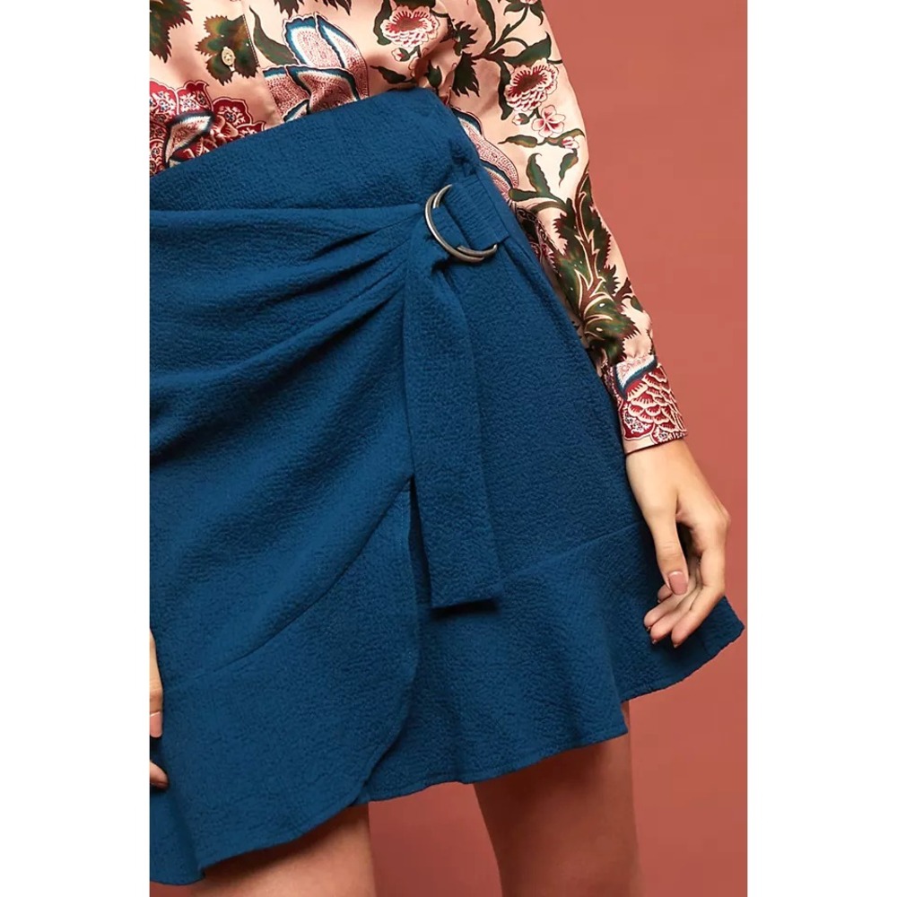 Anthropologie Teal Blue Mini Wrap Skirt with D-Ring